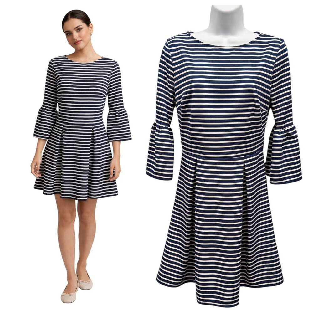 Altar'd State Striped Bell Sleeves Mini Dress Blue White Size M Clean Girl‎